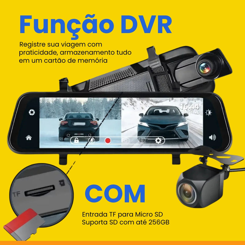 SmartVision PRO™ – Retrovisor Multimídia com [CÂMERA DE RÉ + FRONTAL]
