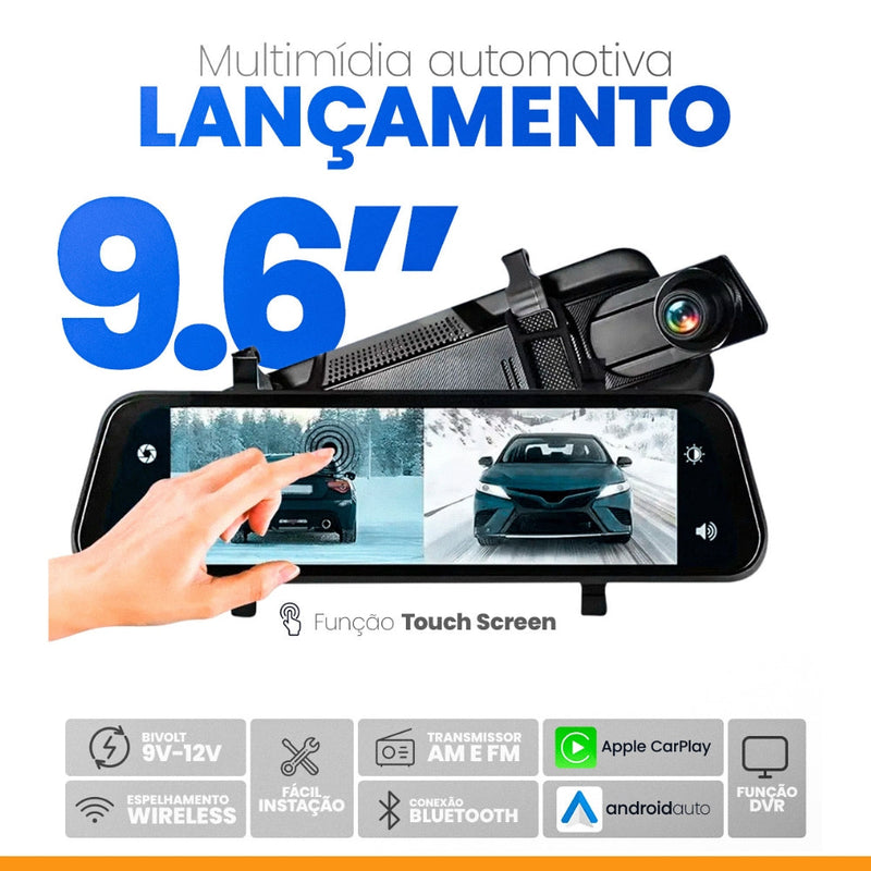 SmartVision PRO™ – Retrovisor Multimídia com [CÂMERA DE RÉ + FRONTAL]